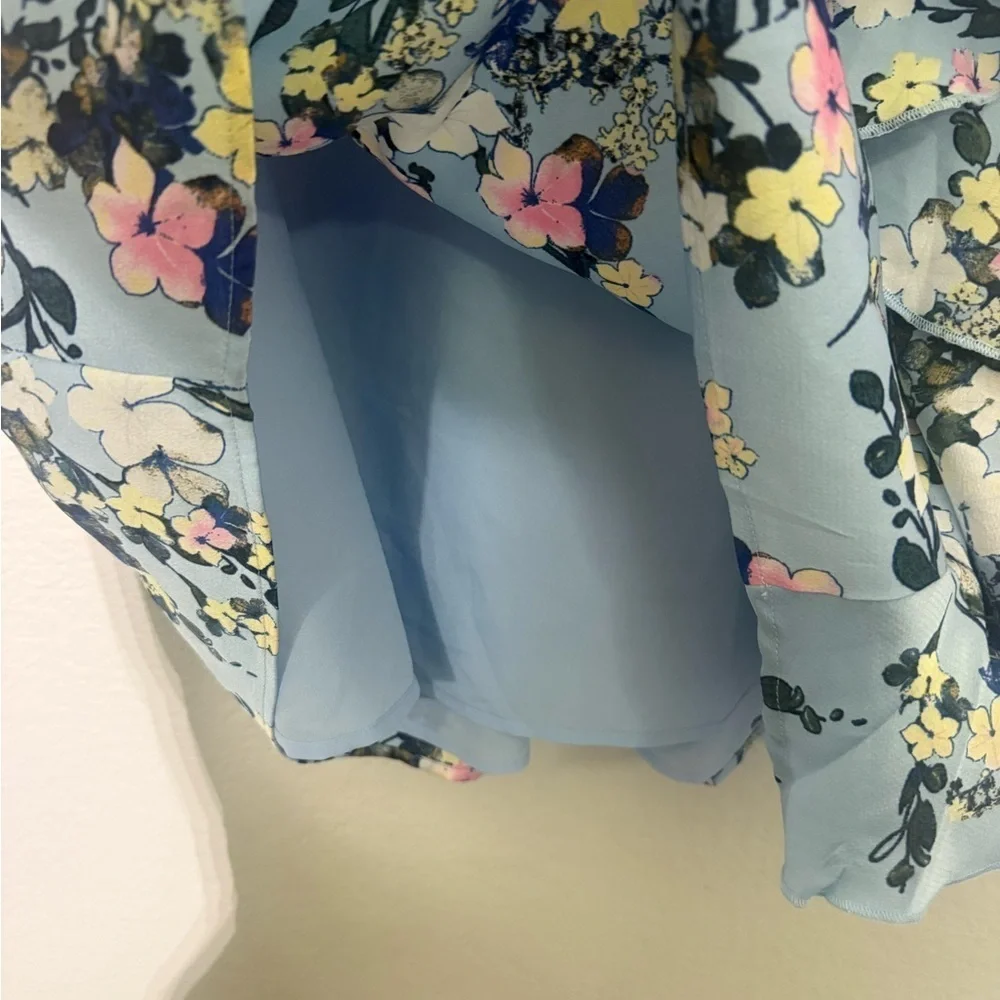 NEW Ted Baker Women's Elastic Waistband Blue Floral Ruffle Skirt Size Medium M